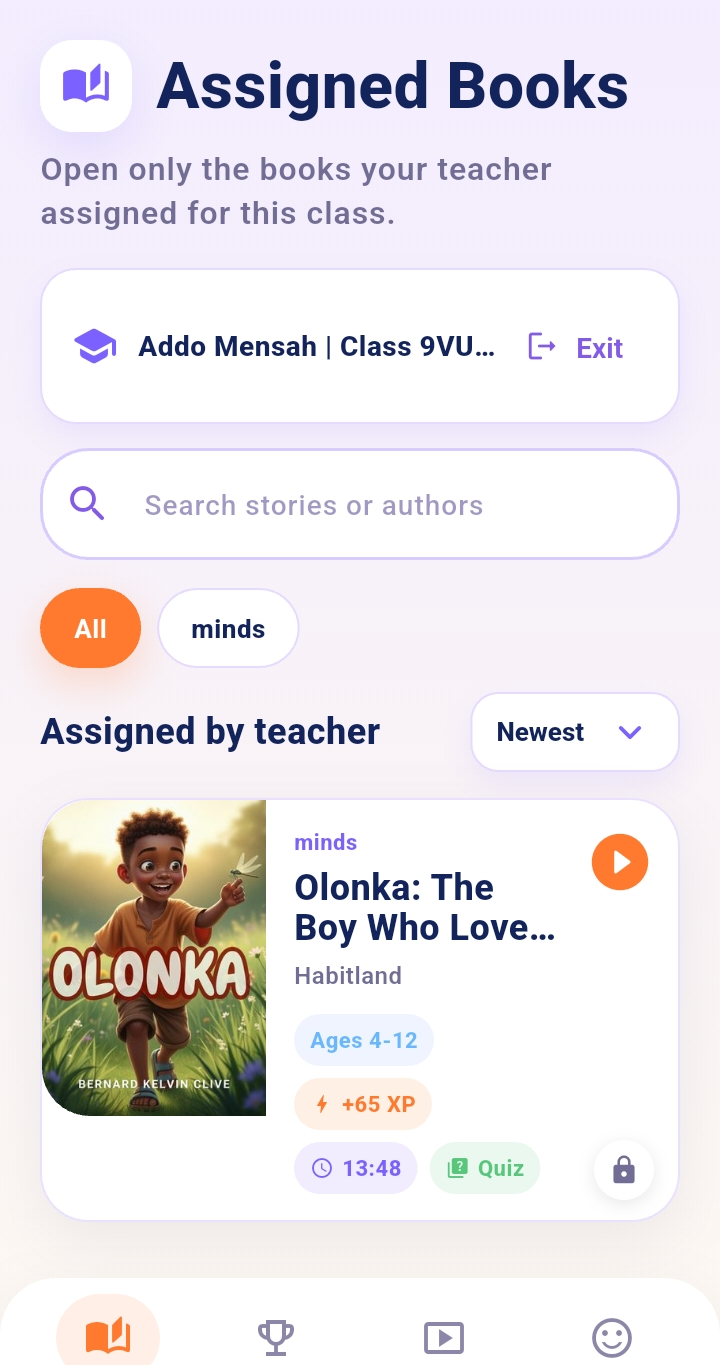 Habitland assigned books story home screen