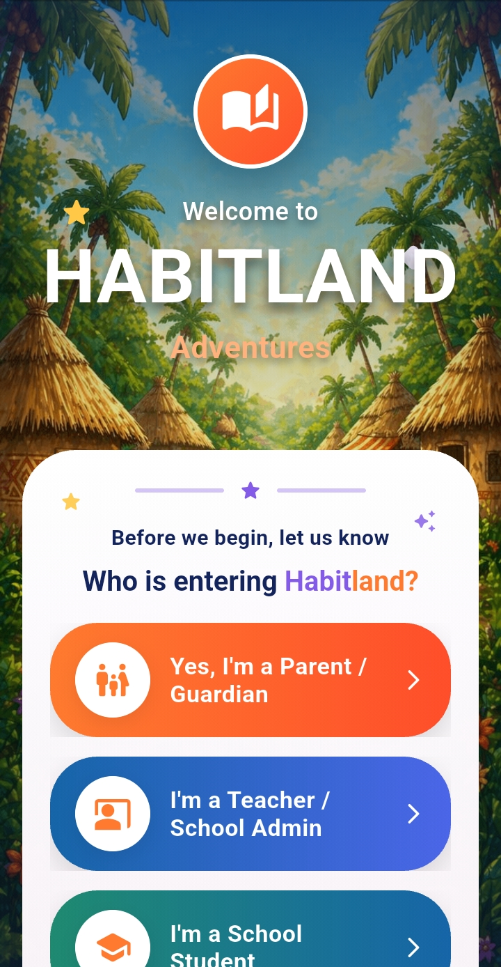 Habitland app role selection screen